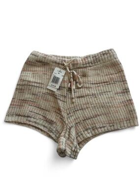 l*space Cream and Blush Striped Knit Drawstring Lounge Shorts